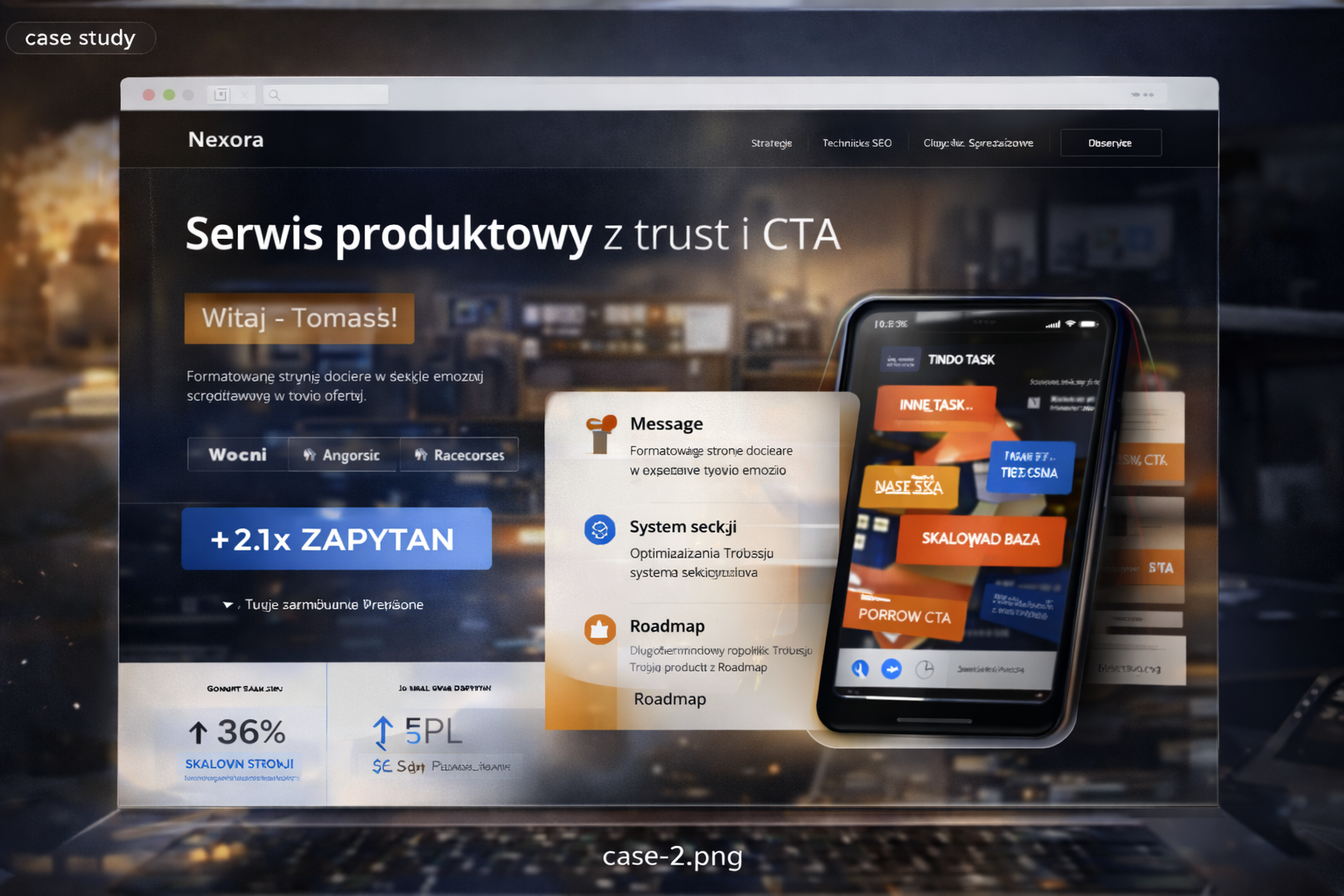 Serwis produktowy z trust i CTA